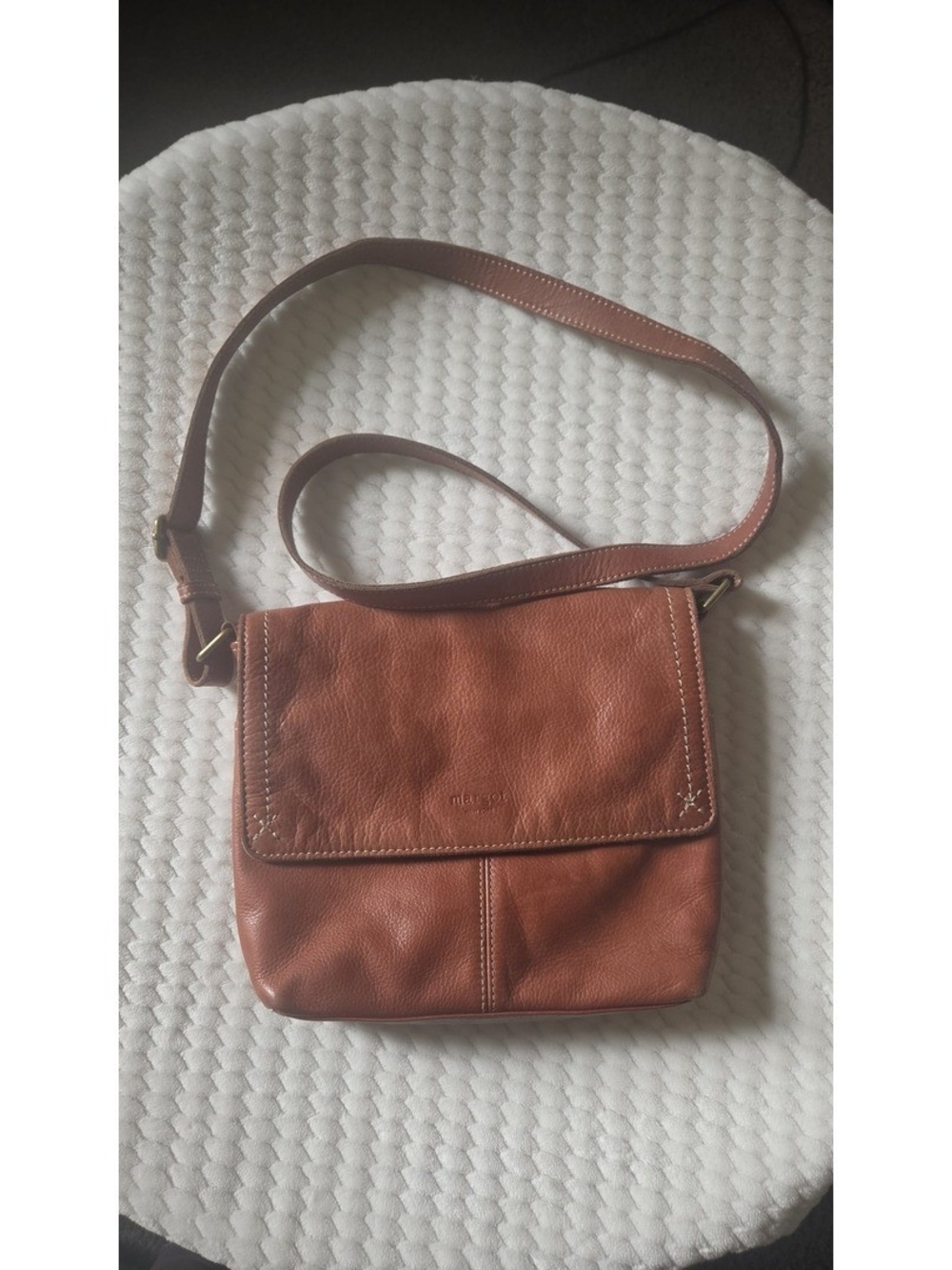 Margot New York Tan Leather Flap Crossbody Bag Cognac Brown 100% Leather